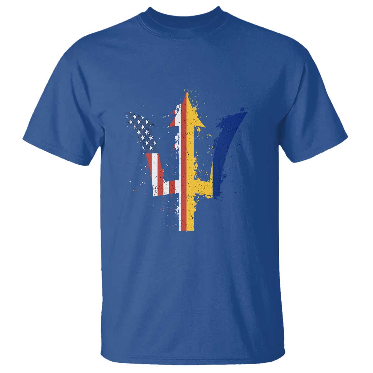 Funny Barbadian American Pride Barbados USA Flag Trident T Shirt TS11 Royal Blue Print Your Wear