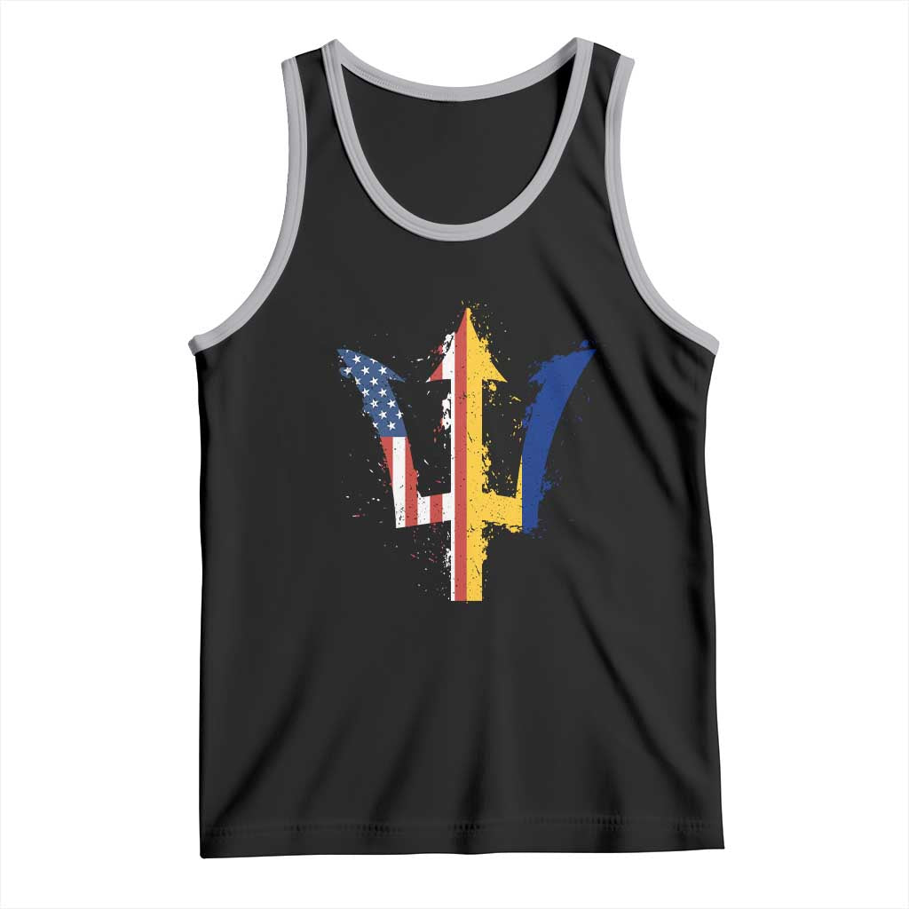 Funny Barbadian American Pride Barbados USA Flag Trident Tank Top TS11 Black Athletic Heather Print Your Wear