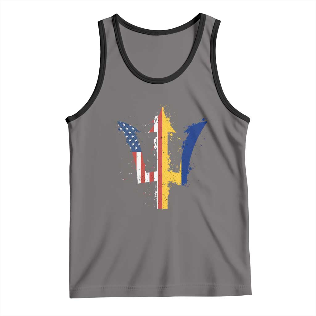 Funny Barbadian American Pride Barbados USA Flag Trident Tank Top TS11 Deep Heather Black Print Your Wear
