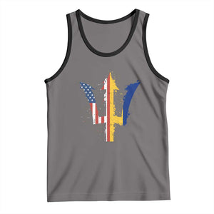 Funny Barbadian American Pride Barbados USA Flag Trident Tank Top TS11 Deep Heather Black Print Your Wear