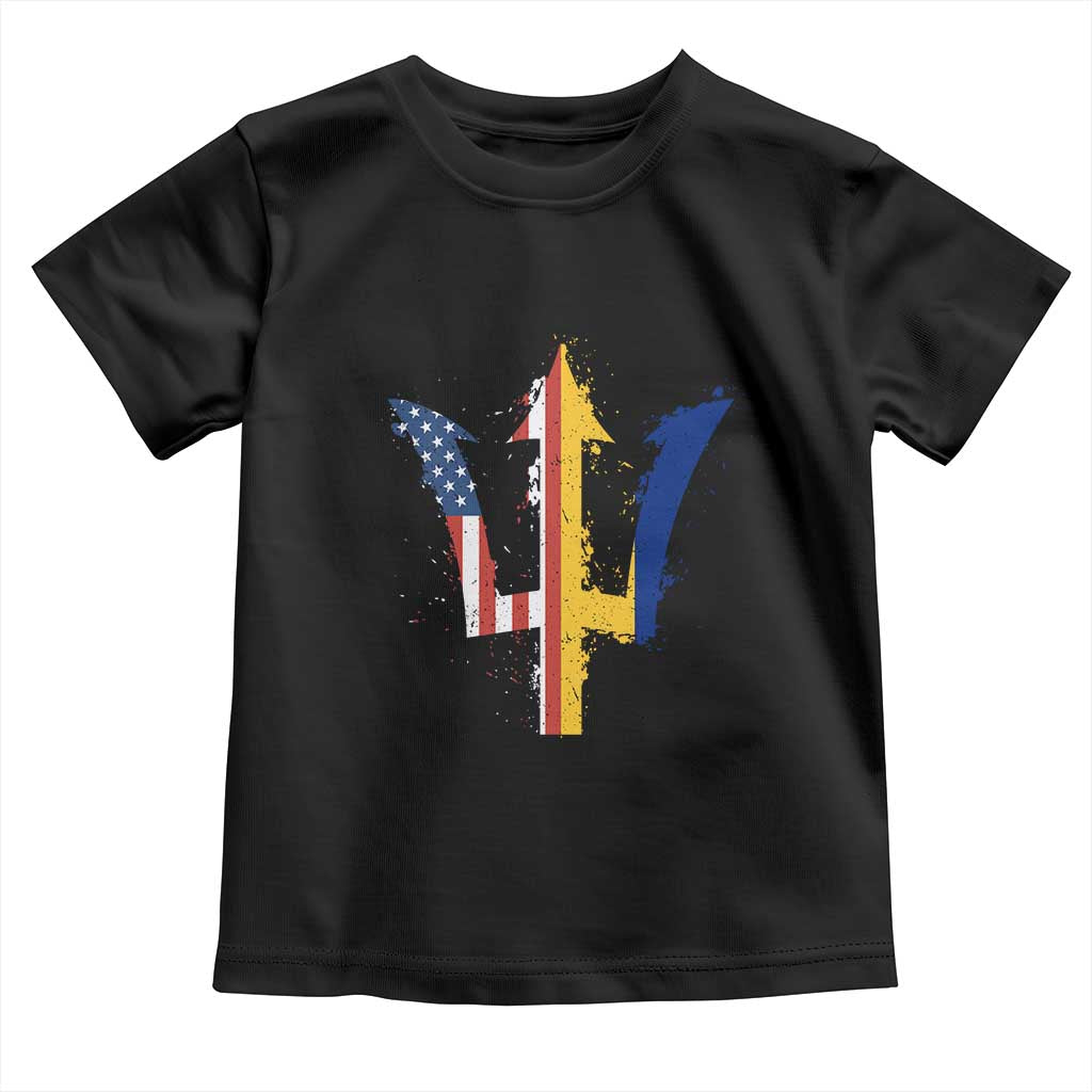 Funny Barbadian American Pride Barbados USA Flag Trident Toddler T Shirt TS11 Black Print Your Wear