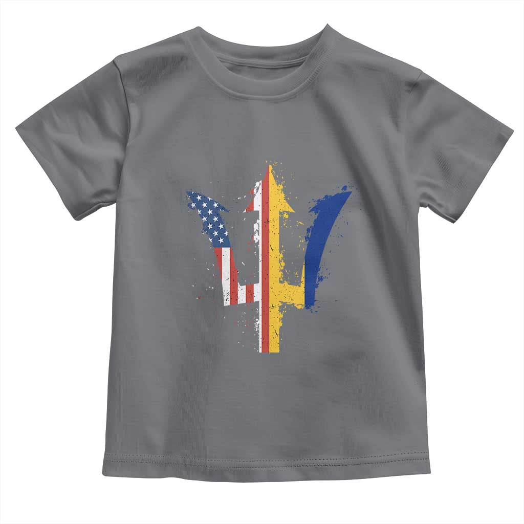 Funny Barbadian American Pride Barbados USA Flag Trident Toddler T Shirt TS11 Charcoal Print Your Wear