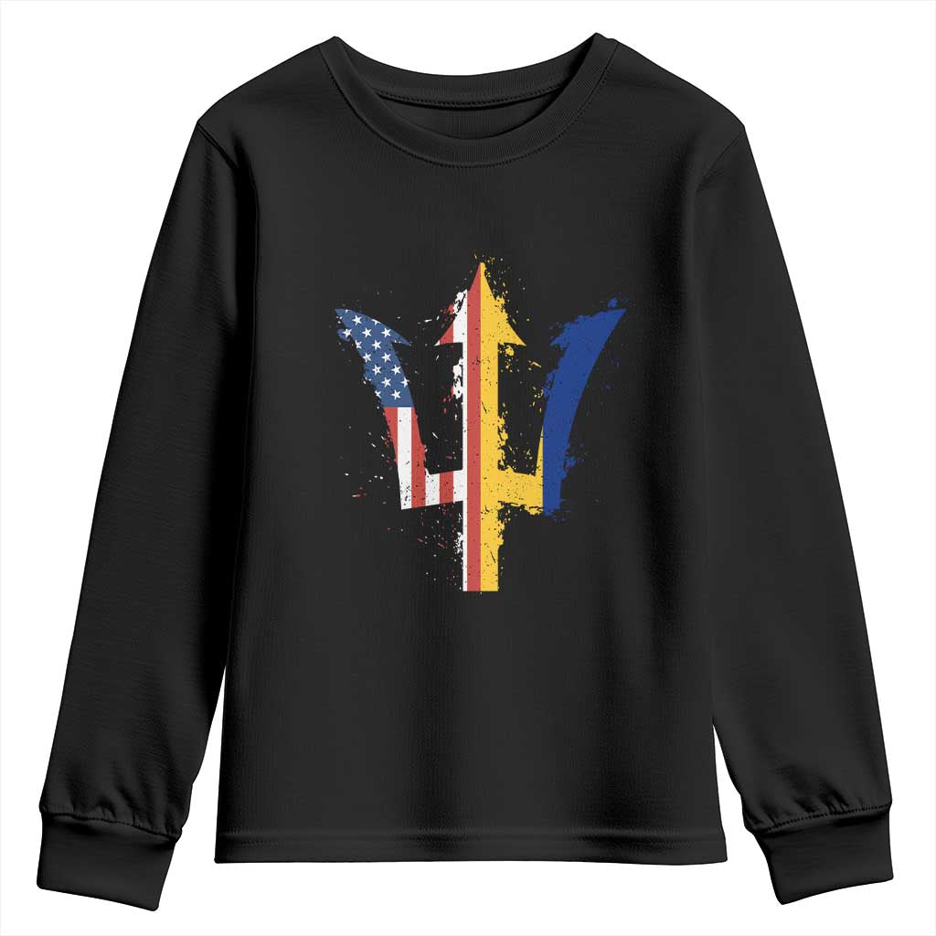 Funny Barbadian American Pride Barbados USA Flag Trident Youth Sweatshirt TS11 Black Print Your Wear