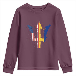 Funny Barbadian American Pride Barbados USA Flag Trident Youth Sweatshirt TS11 Maroon Print Your Wear