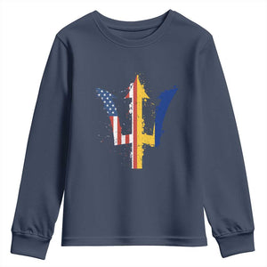 Funny Barbadian American Pride Barbados USA Flag Trident Youth Sweatshirt TS11 Navy Print Your Wear