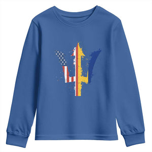 Funny Barbadian American Pride Barbados USA Flag Trident Youth Sweatshirt TS11 Royal Blue Print Your Wear