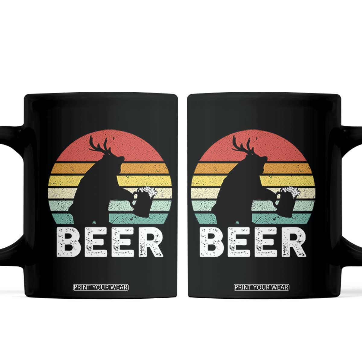Funny Bear Deer Coffee Mug Vintage Retro Beer Mug TS11 Black Print Your Wear