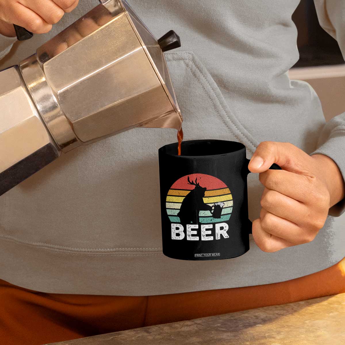 Funny Bear Deer Coffee Mug Vintage Retro Beer Mug TS11 Print Your Wear