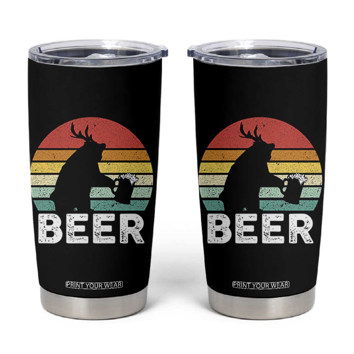 Funny Bear Deer Tumbler Cup Vintage Retro Beer Mug TS11 Black Print Your Wear