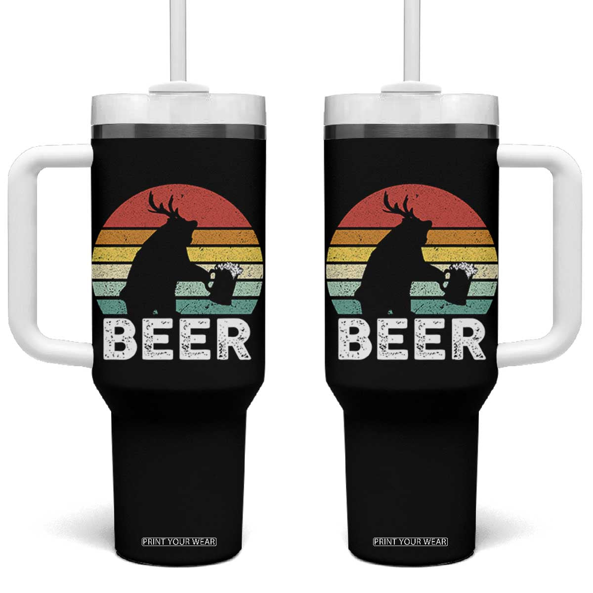 Funny Bear Deer Tumbler With Handle Vintage Retro Beer Mug TS11 One Size: 40 oz Black Print Your Wear