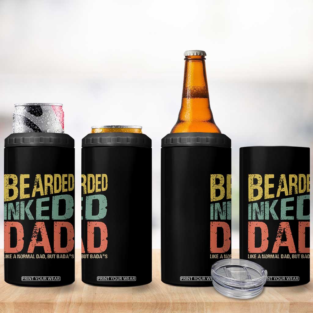Funny Bearded Inked Dad Like A Normal Dad But Badass 4 in 1 Can Cooler Tumbler Father's Day TS11 Print Your Wear
