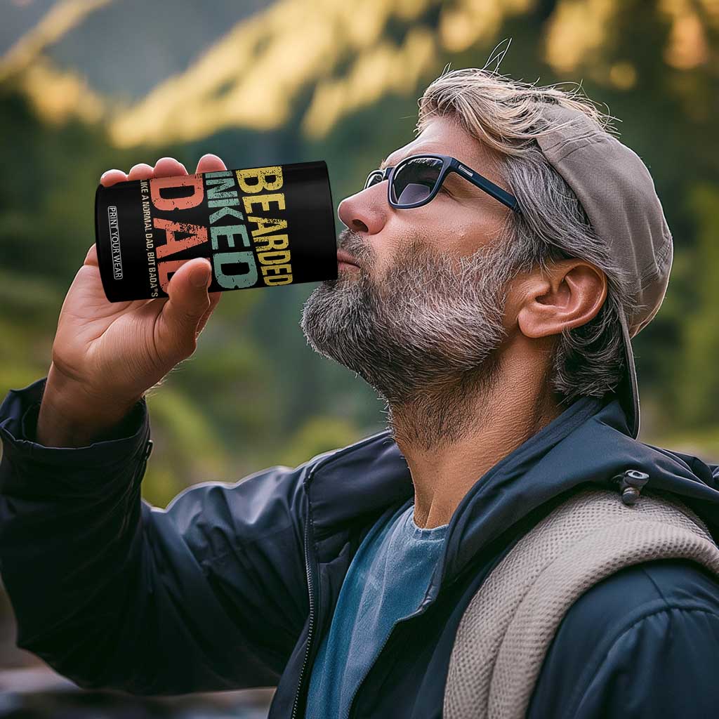 Funny Bearded Inked Dad Like A Normal Dad But Badass 4 in 1 Can Cooler Tumbler Father's Day TS11 Print Your Wear