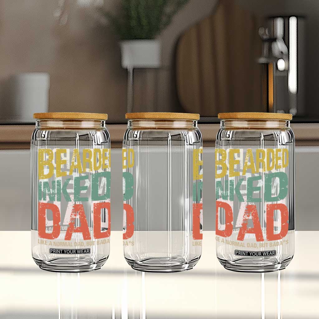 Funny Bearded Inked Dad Like A Normal Dad But Badass Glass Can Father's Day TS11 Print Your Wear