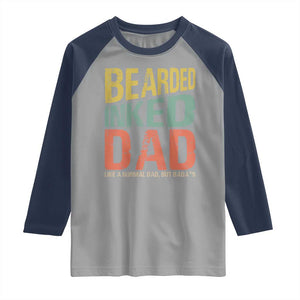 Funny Bearded Inked Dad Like A Normal Dad But Badass Raglan Shirt Father's Day TS11 Sport Gray Navy Print Your Wear