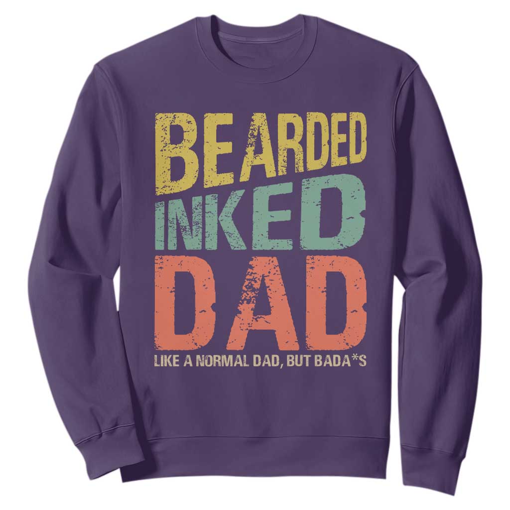 Funny Bearded Inked Dad Like A Normal Dad But Badass Sweatshirt Father's Day TS11 Purple Print Your Wear