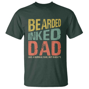 Funny Bearded Inked Dad Like A Normal Dad But Badass T Shirt Father's Day TS11 Dark Forest Green Print Your Wear