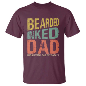 Funny Bearded Inked Dad Like A Normal Dad But Badass T Shirt Father's Day TS11 Maroon Print Your Wear
