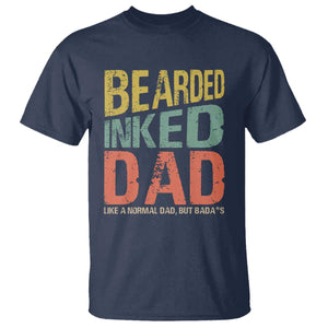 Funny Bearded Inked Dad Like A Normal Dad But Badass T Shirt Father's Day TS11 Navy Print Your Wear