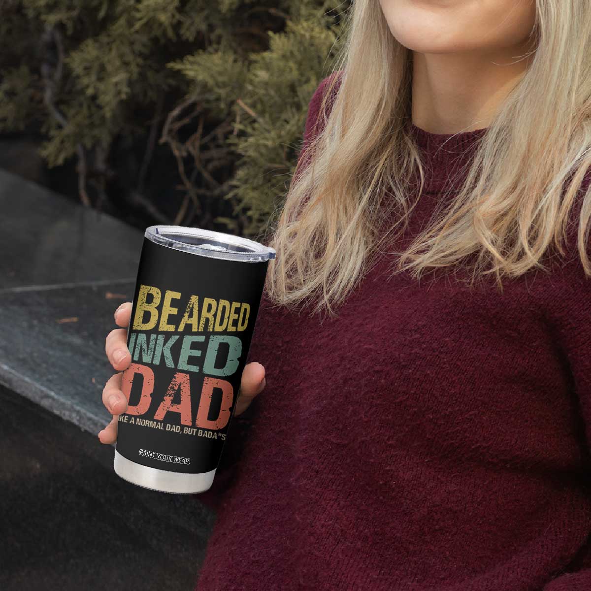 Funny Bearded Inked Dad Like A Normal Dad But Badass Tumbler Cup Father's Day TS11 Print Your Wear