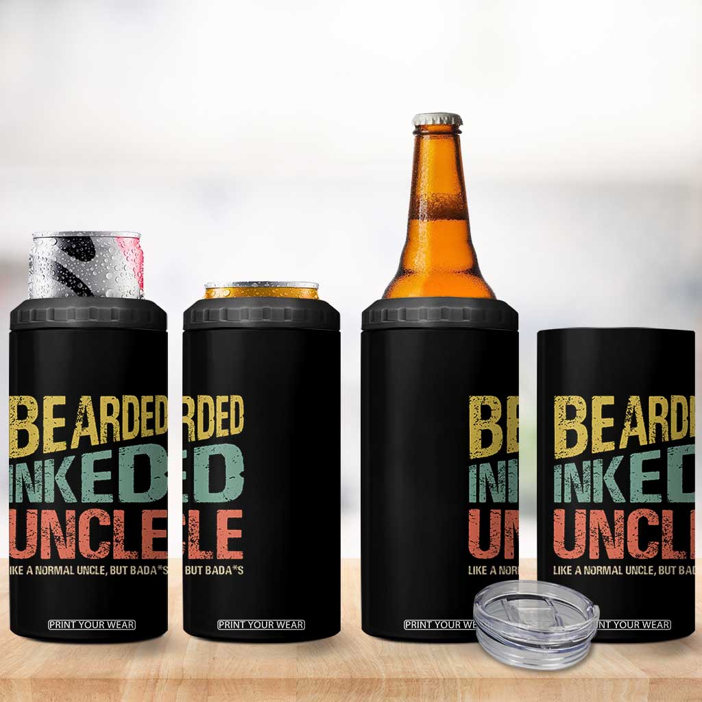 Funny Bearded Inked Uncle Like A Normal Uncle But Badass 4 in 1 Can Cooler Tumbler Father's Day TS11 Print Your Wear