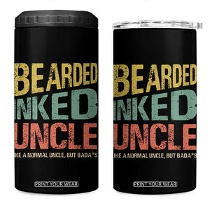 Funny Bearded Inked Uncle Like A Normal Uncle But Badass 4 in 1 Can Cooler Tumbler Father's Day TS11 One Size: 16 oz Black Print Your Wear