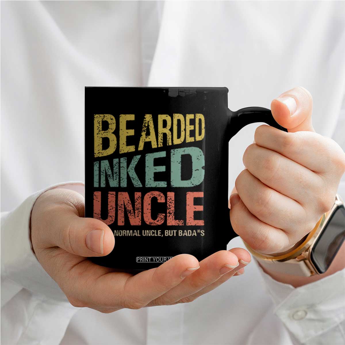 Funny Bearded Inked Uncle Like A Normal Uncle But Badass Coffee Mug Father's Day TS11 Print Your Wear