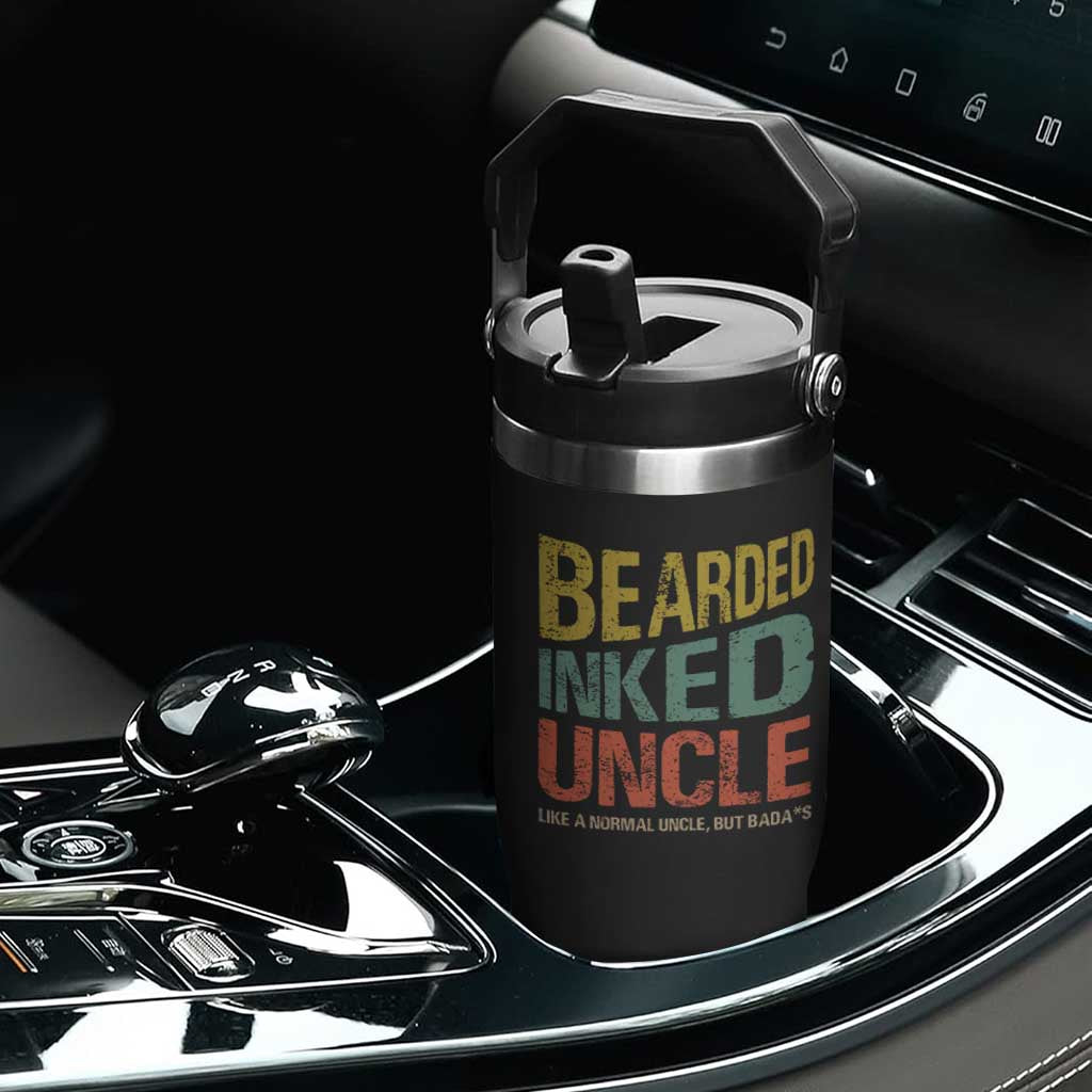 Funny Bearded Inked Uncle Like A Normal Uncle But Badass Flip Straw Tumbler Father's Day TS11 Print Your Wear