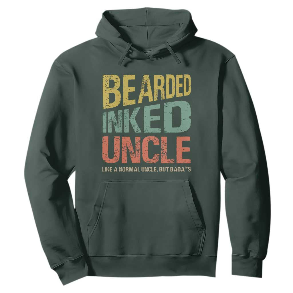 Funny Bearded Inked Uncle Like A Normal Uncle But Badass Hoodie Father's Day TS11 Dark Forest Green Print Your Wear