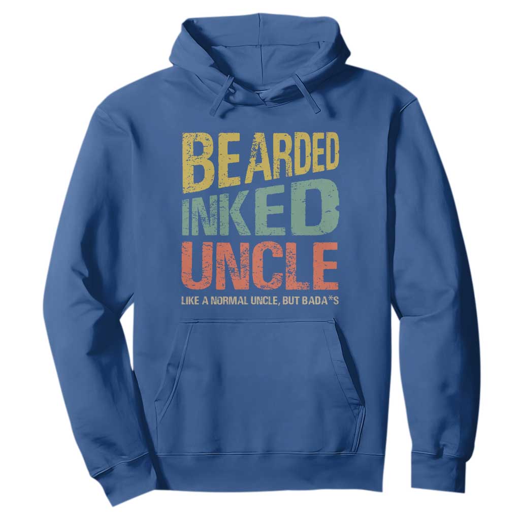 Funny Bearded Inked Uncle Like A Normal Uncle But Badass Hoodie Father's Day TS11 Royal Blue Print Your Wear