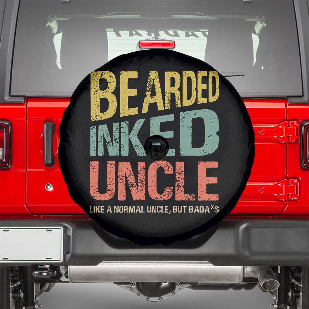Funny Bearded Inked Uncle Like A Normal Uncle But Badass Spare Tire Cover Father's Day TS11 Black Print Your Wear