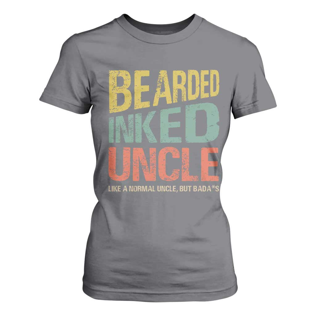 Funny Bearded Inked Uncle Like A Normal Uncle But Badass T Shirt For Women Father's Day TS11 Charcoal Print Your Wear