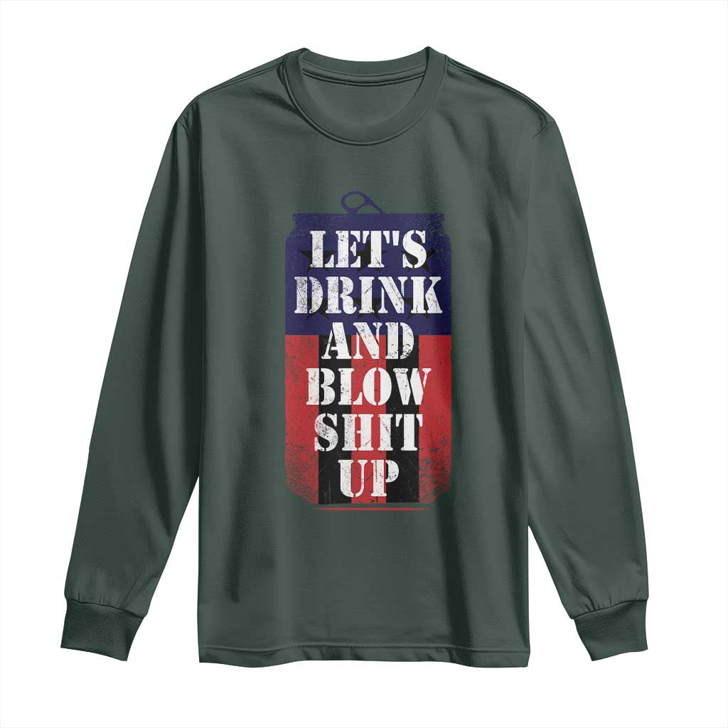 Funny Beer American Flag 4th of July Long Sleeve Shirt Merica Drinking USA TS10 Dark Forest Green Print Your Wear