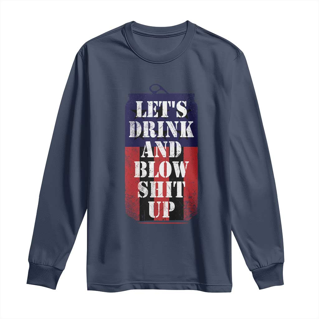 Funny Beer American Flag 4th of July Long Sleeve Shirt Merica Drinking USA TS10 Navy Print Your Wear