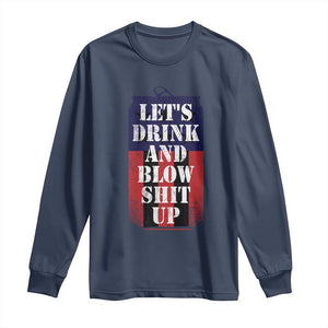 Funny Beer American Flag 4th of July Long Sleeve Shirt Merica Drinking USA TS10 Navy Print Your Wear