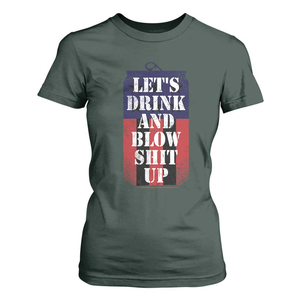 Funny Beer American Flag 4th of July T Shirt For Women Merica Drinking USA TS10 Dark Forest Green Print Your Wear