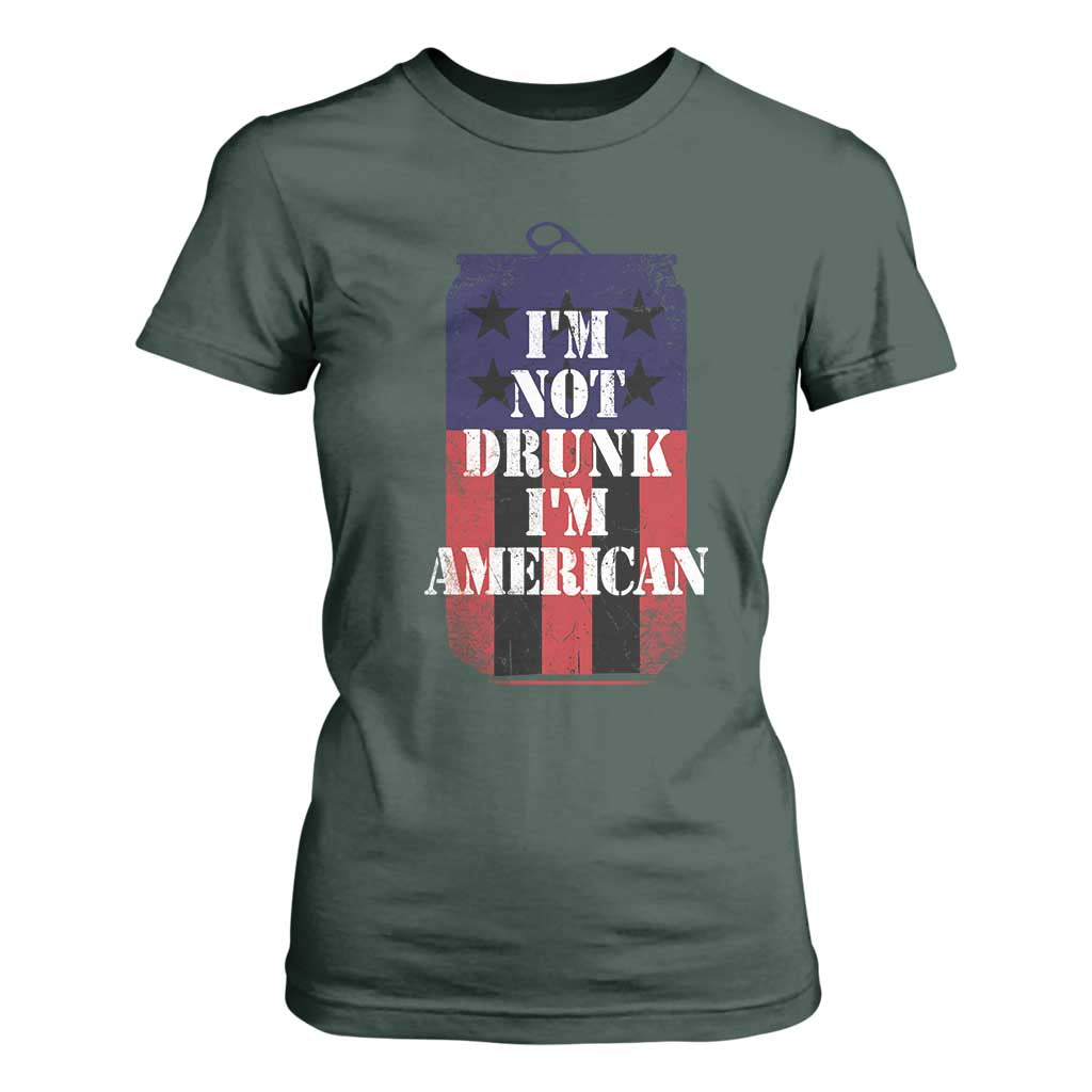 Funny Beer American Flag 4th of July T Shirt For Women Not Drunk I am American Merica USA TS10 Dark Forest Green Print Your Wear
