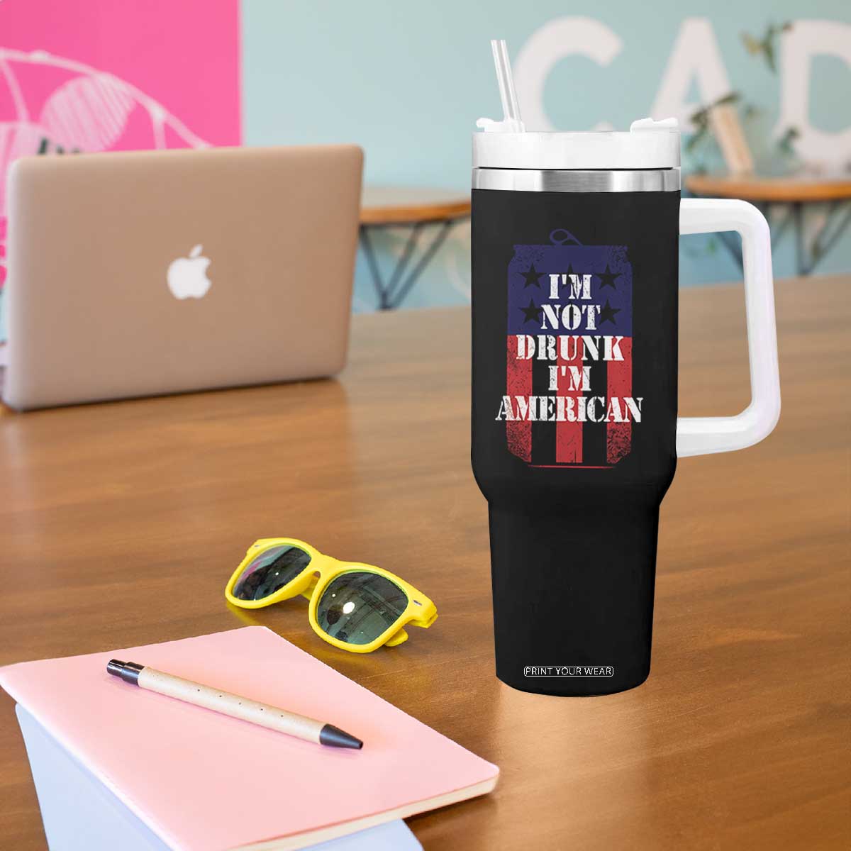 Funny Beer American Flag 4th of July Tumbler With Handle Not Drunk I am American Merica USA TS10 Print Your Wear