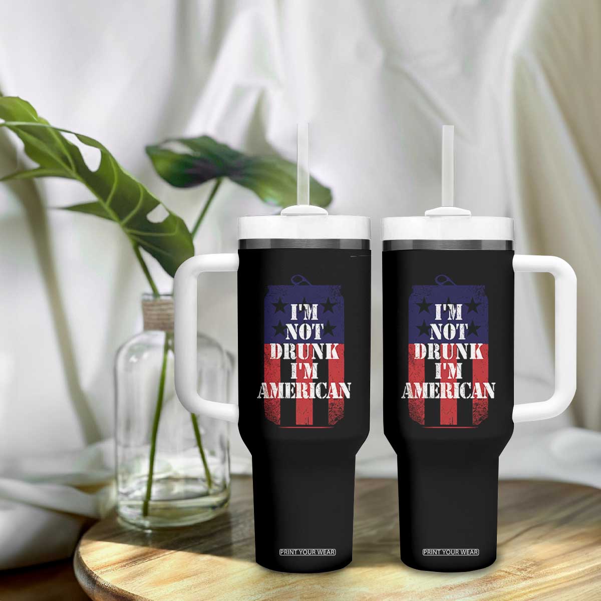 Funny Beer American Flag 4th of July Tumbler With Handle Not Drunk I am American Merica USA TS10 Print Your Wear