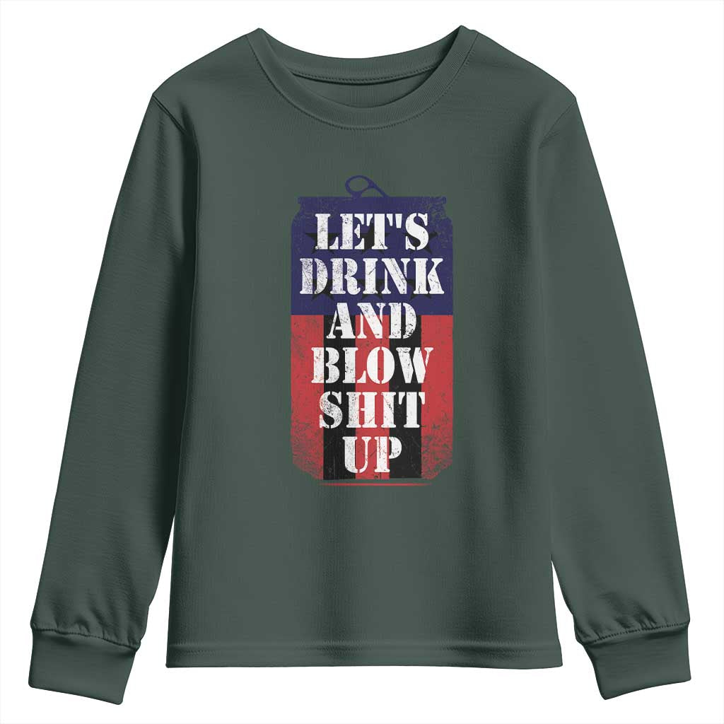 Funny Beer American Flag 4th of July Youth Sweatshirt Merica Drinking USA TS10 Dark Forest Green Print Your Wear