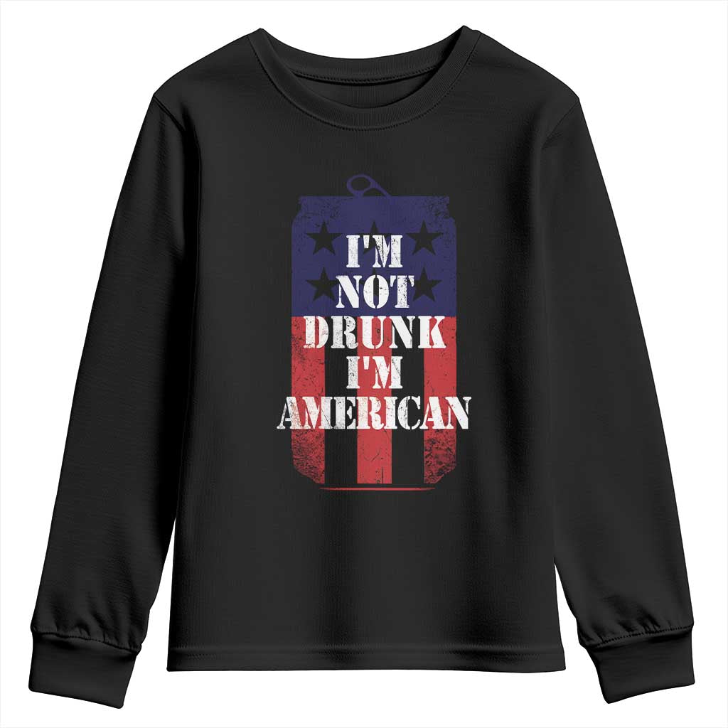 Funny Beer American Flag 4th of July Youth Sweatshirt Not Drunk I am American Merica USA TS10 Black Print Your Wear
