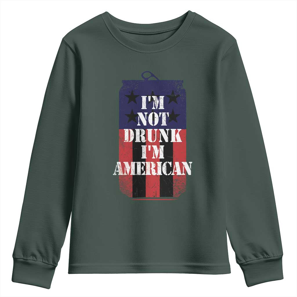 Funny Beer American Flag 4th of July Youth Sweatshirt Not Drunk I am American Merica USA TS10 Dark Forest Green Print Your Wear