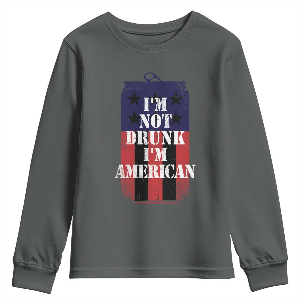Funny Beer American Flag 4th of July Youth Sweatshirt Not Drunk I am American Merica USA TS10 Dark Heather Print Your Wear