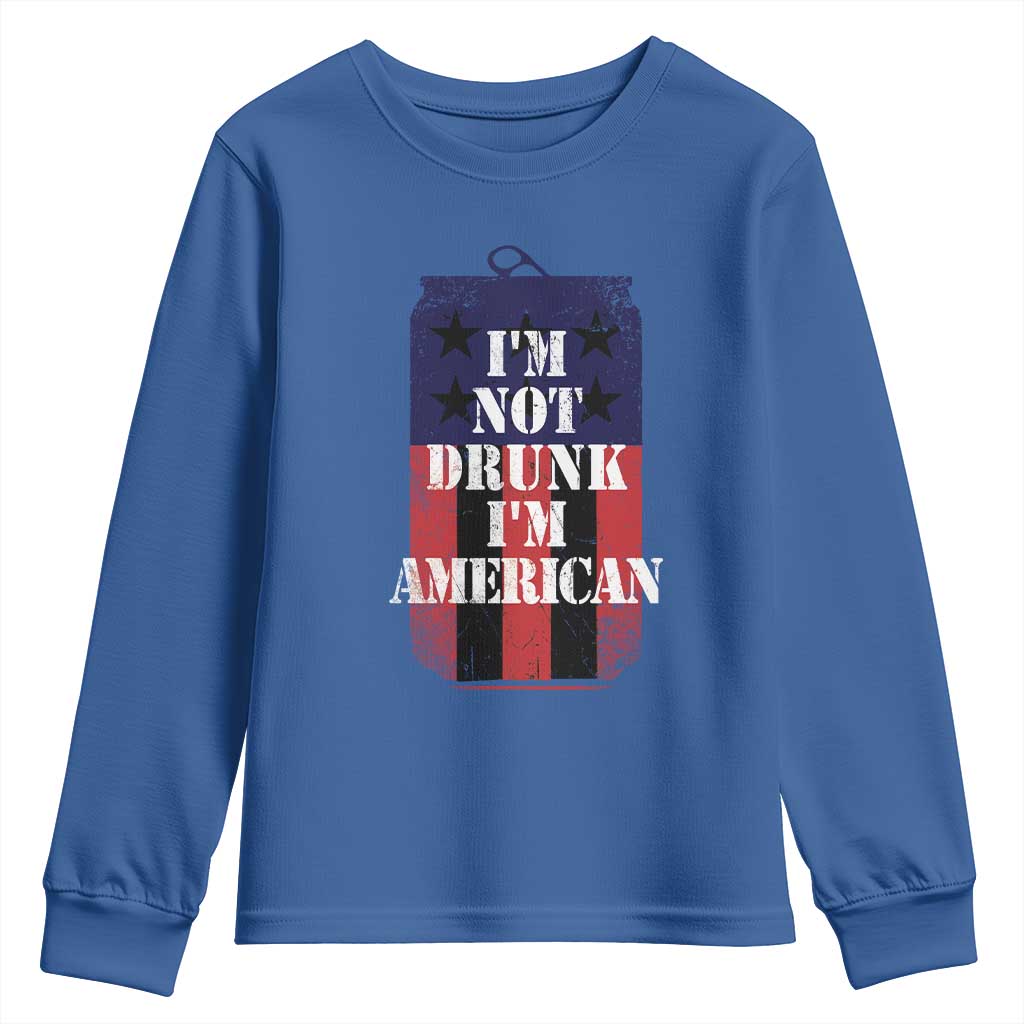 Funny Beer American Flag 4th of July Youth Sweatshirt Not Drunk I am American Merica USA TS10 Royal Blue Print Your Wear
