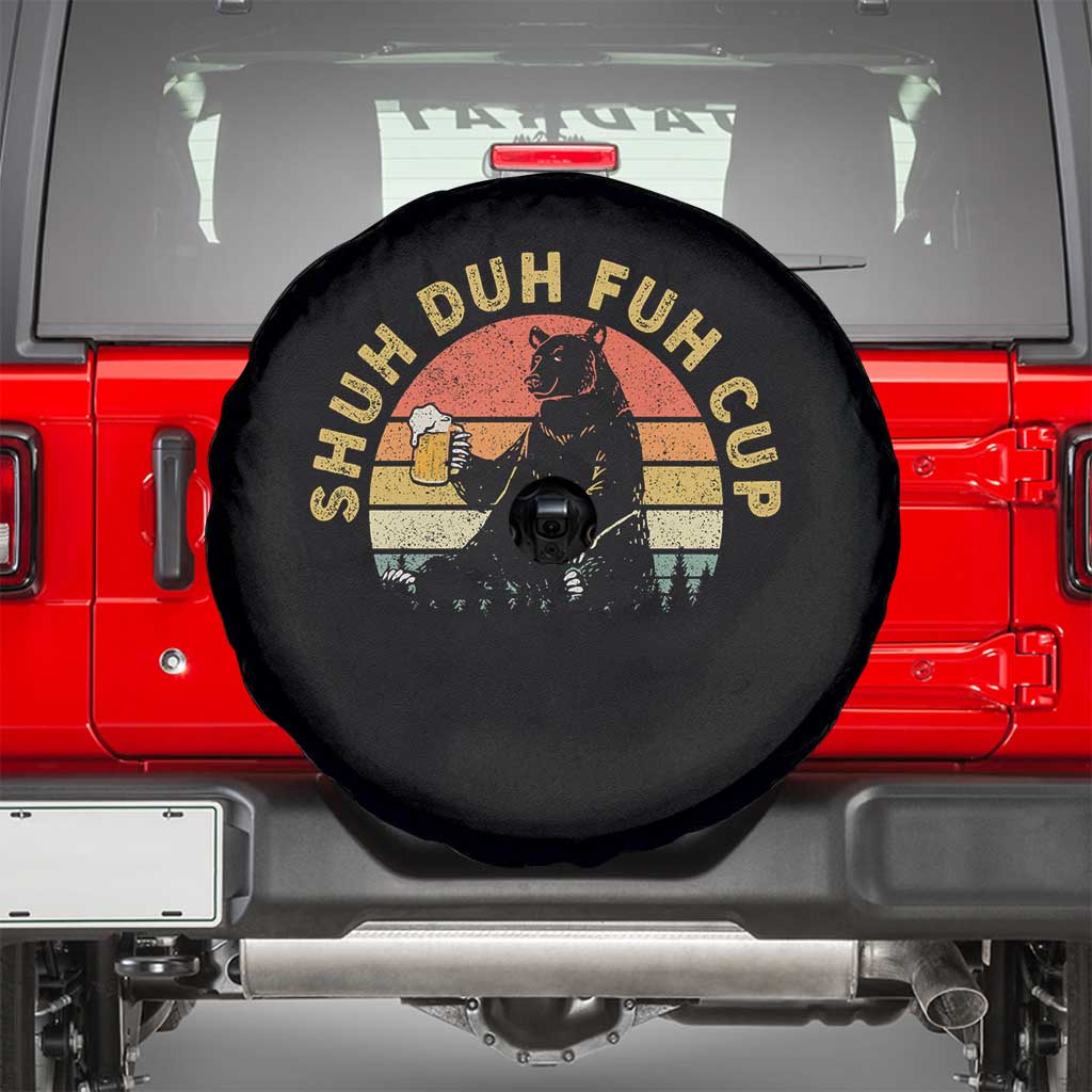Funny Beer Lover Spare Tire Cover Shuh Duh Fuh Cup Retro Bear Drinking Camping TS02 Black Print Your Wear