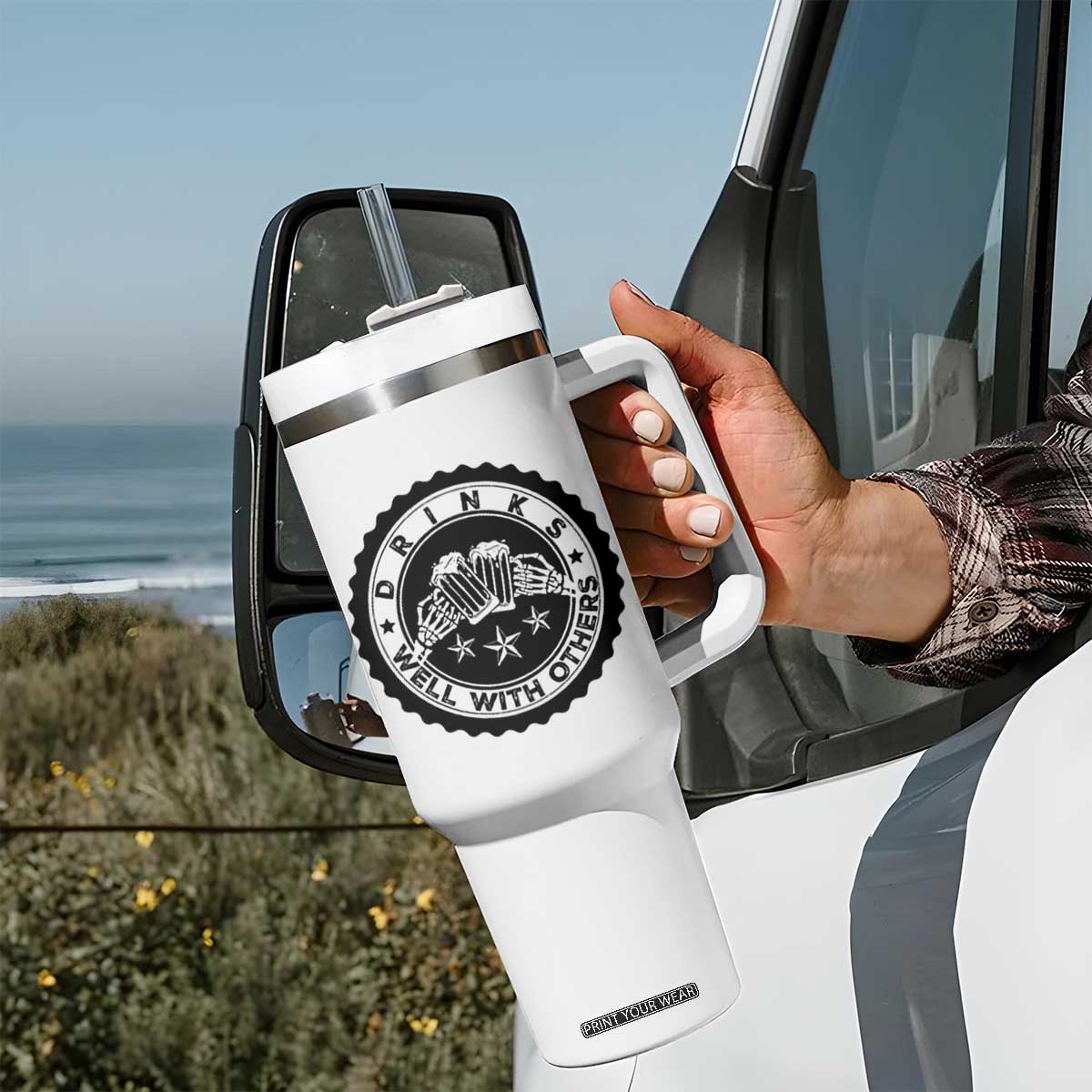 Funny Beer Lover Tumbler With Handle Drinks Well With Others Drinking Beer Mug TS11 Print Your Wear