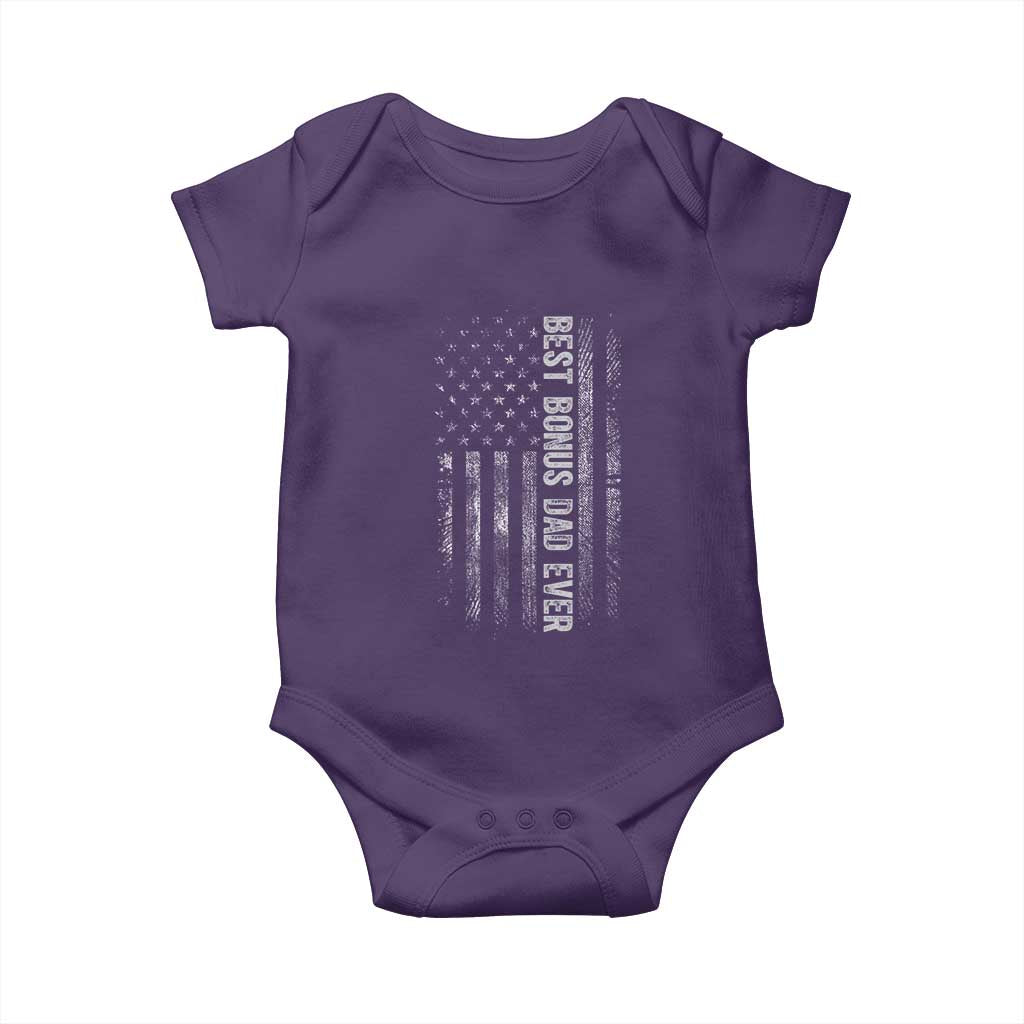 Funny Best Bonus Dad Ever Baby Onesie Fathers Day American Flag TS11 Purple Print Your Wear