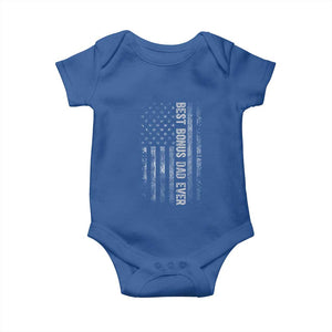 Funny Best Bonus Dad Ever Baby Onesie Fathers Day American Flag TS11 Royal Blue Print Your Wear