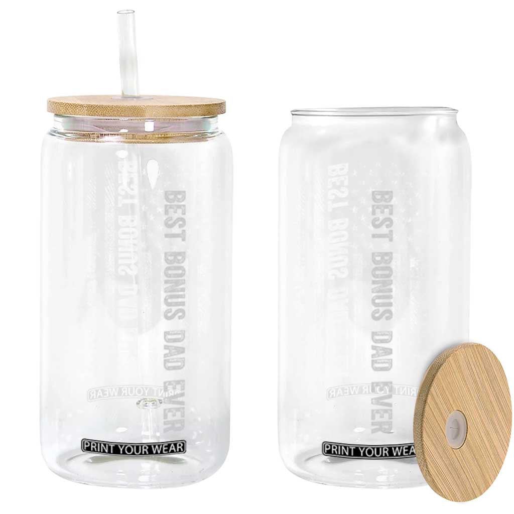 Funny Best Bonus Dad Ever Glass Can Fathers Day American Flag TS11 Black Print Your Wear