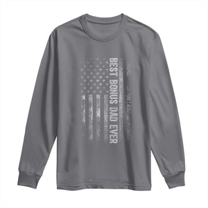 Funny Best Bonus Dad Ever Long Sleeve Shirt Fathers Day American Flag TS11 Charcoal Print Your Wear