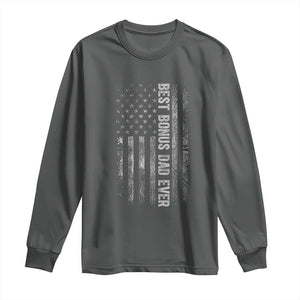 Funny Best Bonus Dad Ever Long Sleeve Shirt Fathers Day American Flag TS11 Dark Heather Print Your Wear